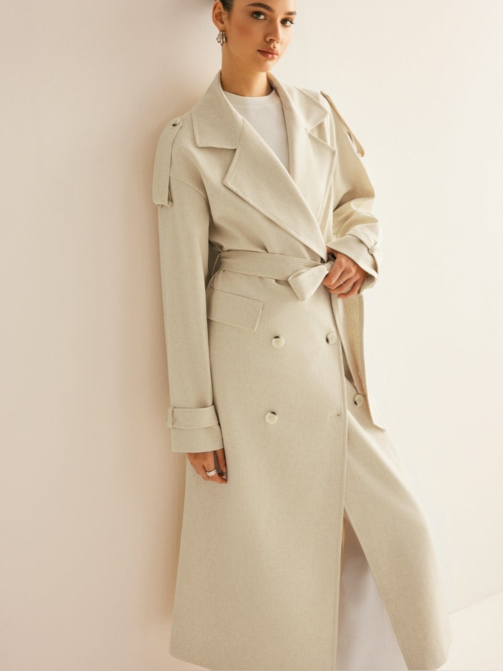 Commense Oversized Belted Trench Coat NWT Size XS Quiet Luxury Minimalist Chic